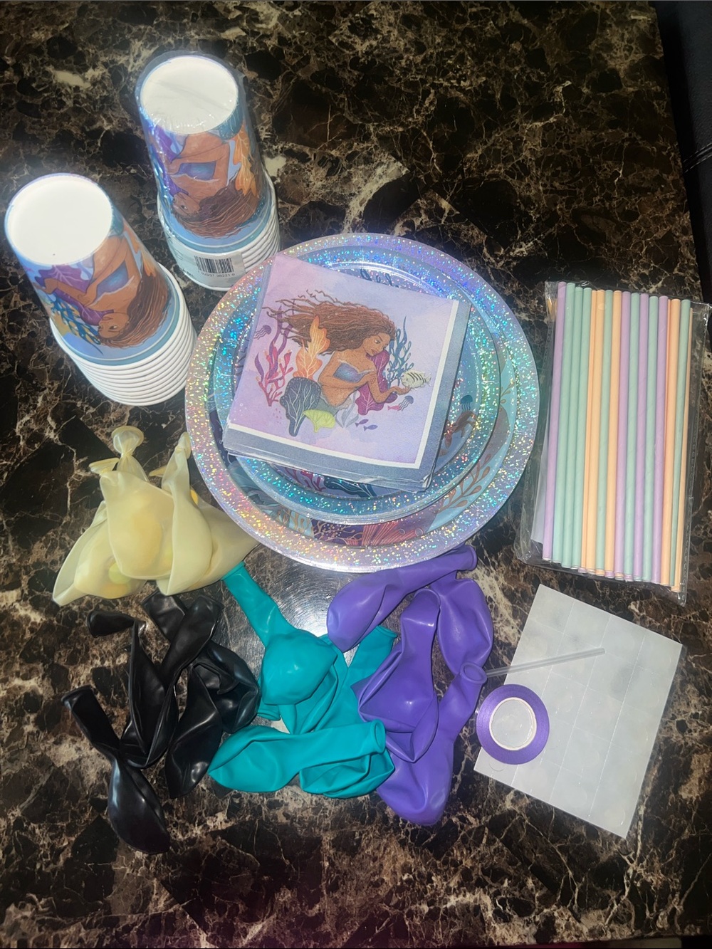 Ariel Mermaid Party Tableware Set - Multicolor